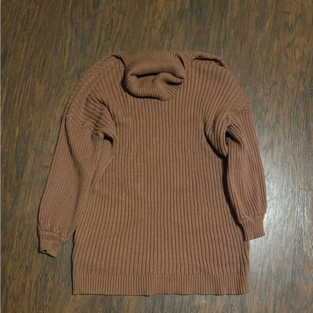Brown turtleneck sweater dress